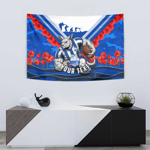 Personalised North Melbourne Kangaroos ANZAC Tapestry Military Remembrance Australian Football Mascot Camouflage