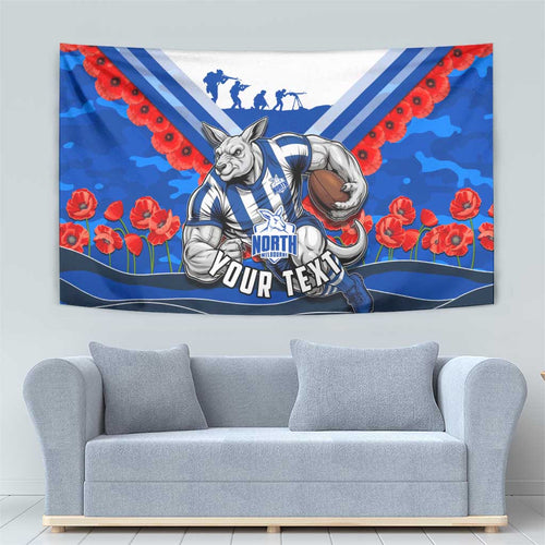 Personalised North Melbourne Kangaroos ANZAC Tapestry Military Remembrance Australian Football Mascot Camouflage