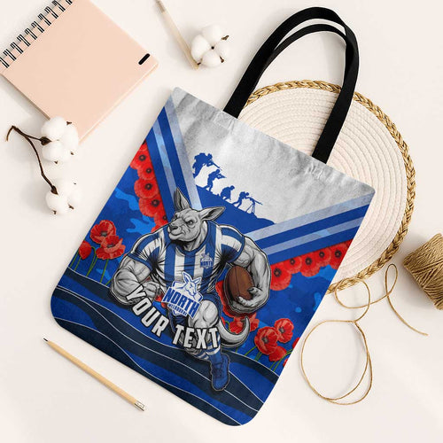 Personalised North Melbourne Kangaroos ANZAC Tote Bag Military Remembrance Australian Football Mascot Camouflage