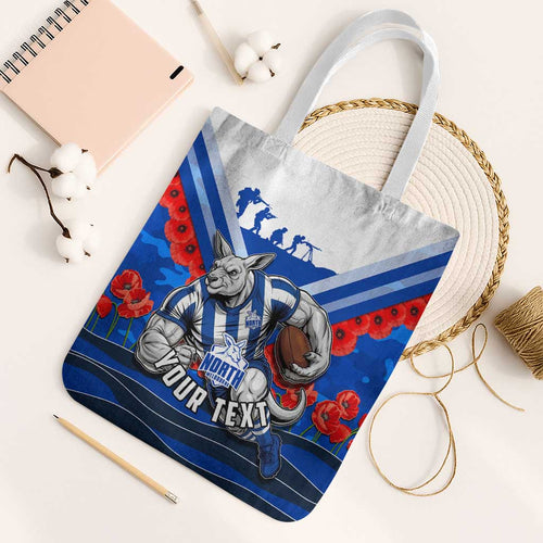Personalised North Melbourne Kangaroos ANZAC Tote Bag Military Remembrance Australian Football Mascot Camouflage