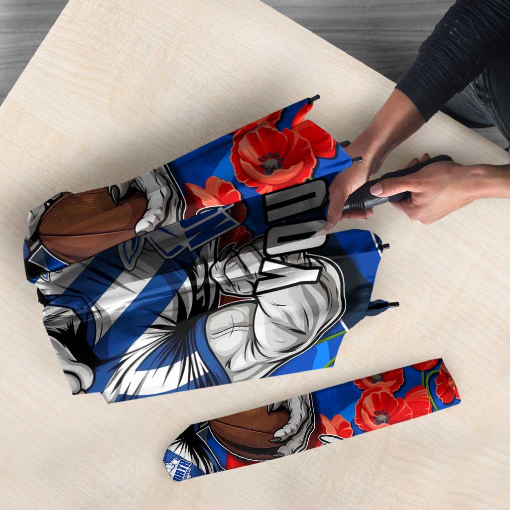 Personalised North Melbourne Kangaroos ANZAC Umbrella Military Remembrance Australian Football Mascot Camouflage