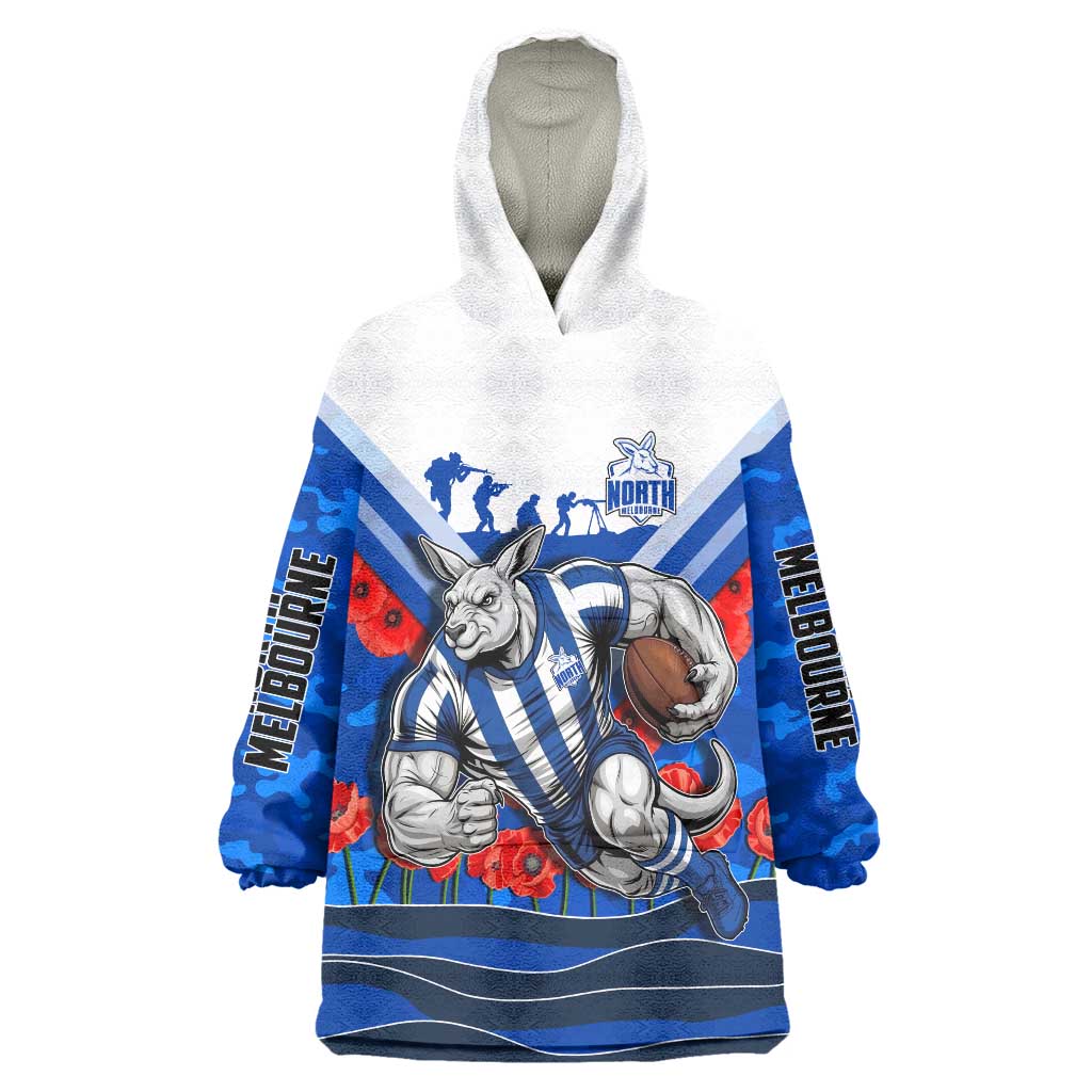 Personalised North Melbourne Kangaroos ANZAC Wearable Blanket Hoodie Military Remembrance Australian Football Mascot Camouflage