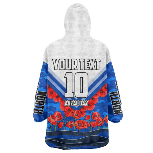 Personalised North Melbourne Kangaroos ANZAC Wearable Blanket Hoodie Military Remembrance Australian Football Mascot Camouflage
