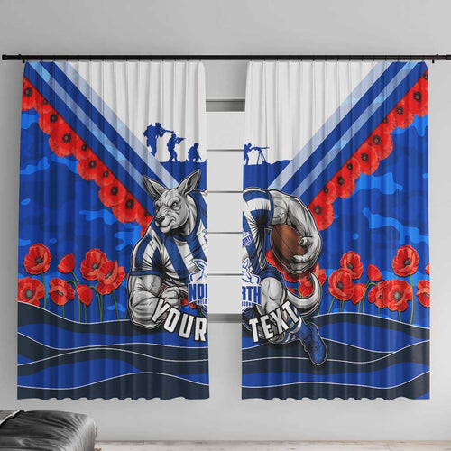 Personalised North Melbourne Kangaroos ANZAC Window Curtain Military Remembrance Australian Football Mascot Camouflage
