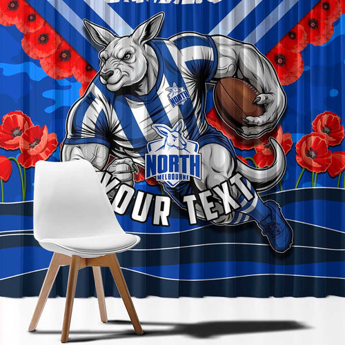 Personalised North Melbourne Kangaroos ANZAC Window Curtain Military Remembrance Australian Football Mascot Camouflage
