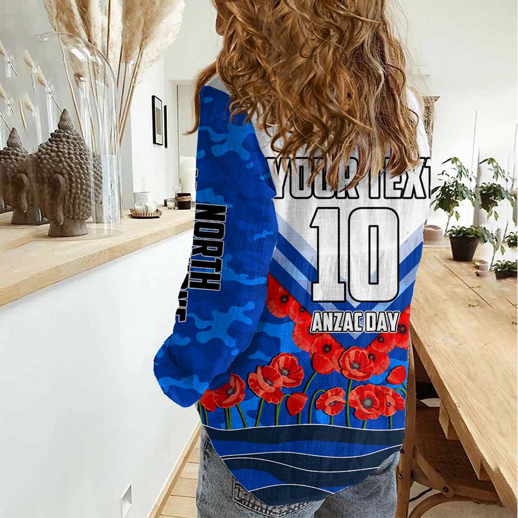 Personalised North Melbourne Kangaroos ANZAC Women Casual Shirt Military Remembrance Australian Football Mascot Camouflage