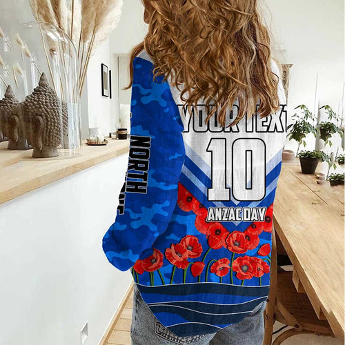 Personalised North Melbourne Kangaroos ANZAC Women Casual Shirt Military Remembrance Australian Football Mascot Camouflage