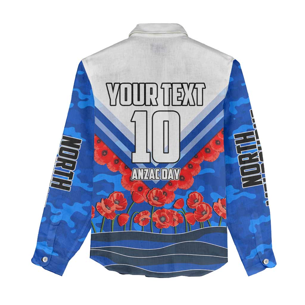 Personalised North Melbourne Kangaroos ANZAC Women Casual Shirt Military Remembrance Australian Football Mascot Camouflage