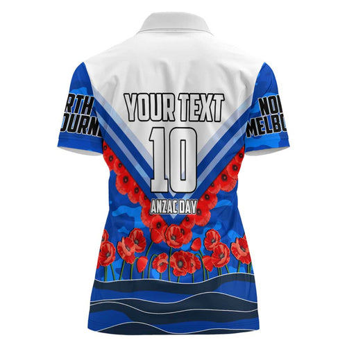 Personalised North Melbourne Kangaroos ANZAC Women Polo Shirt Military Remembrance Australian Football Mascot Camouflage