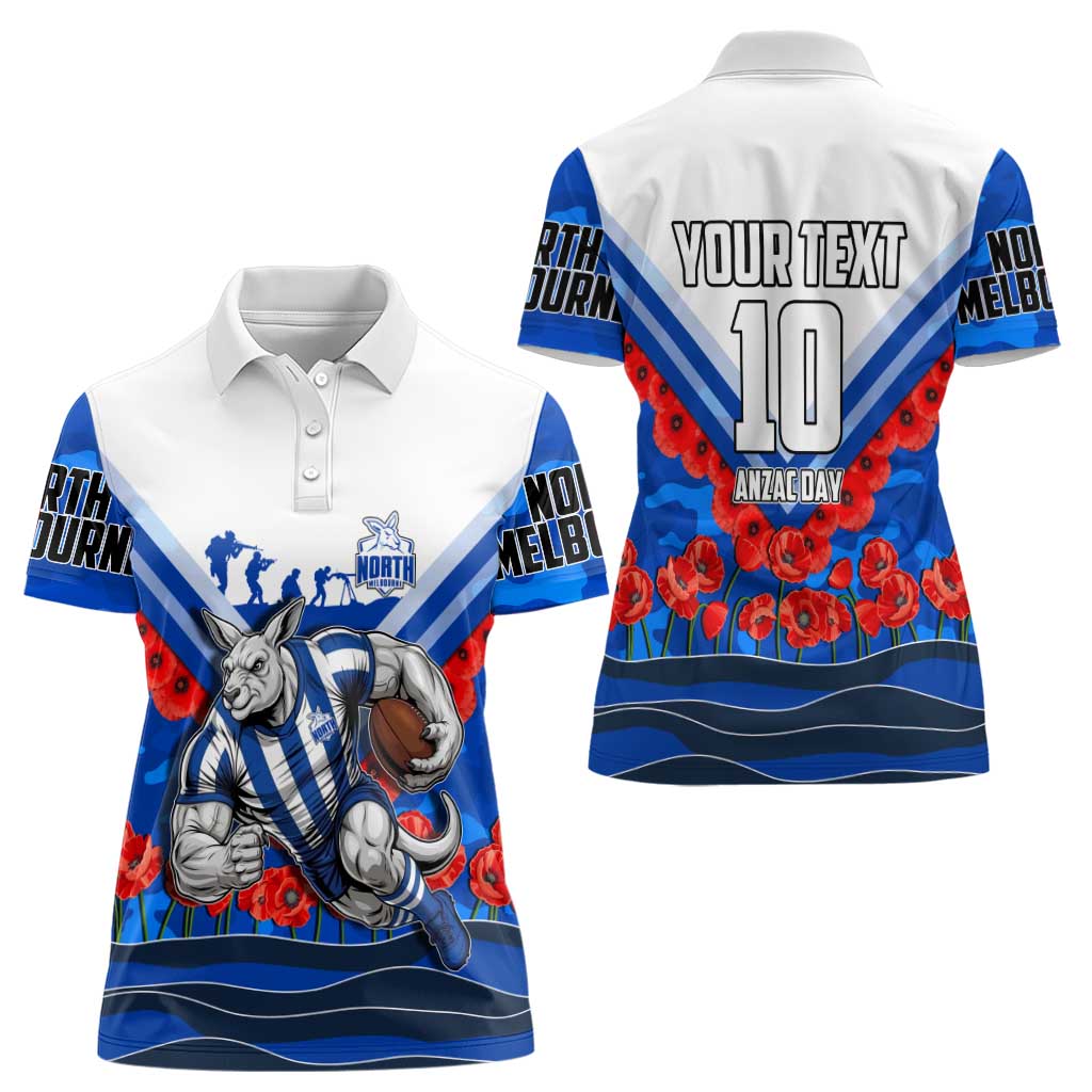 Personalised North Melbourne Kangaroos ANZAC Women Polo Shirt Military Remembrance Australian Football Mascot Camouflage