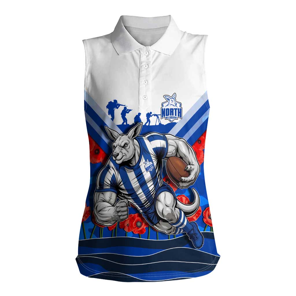 Personalised North Melbourne Kangaroos ANZAC Women Sleeveless Polo Shirt Military Remembrance Australian Football Mascot Camouflage