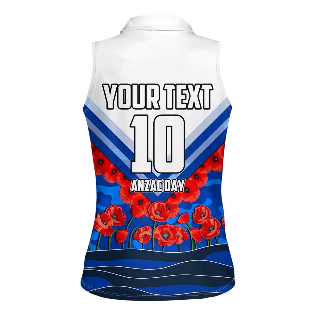 Personalised North Melbourne Kangaroos ANZAC Women Sleeveless Polo Shirt Military Remembrance Australian Football Mascot Camouflage