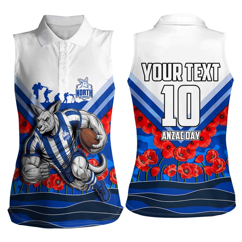 Personalised North Melbourne Kangaroos ANZAC Women Sleeveless Polo Shirt Military Remembrance Australian Football Mascot Camouflage