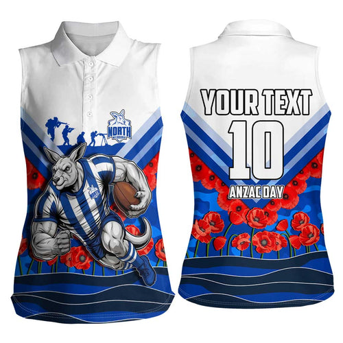 Personalised North Melbourne Kangaroos ANZAC Women Sleeveless Polo Shirt Military Remembrance Australian Football Mascot Camouflage