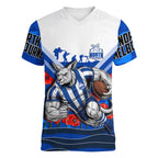 Personalised North Melbourne Kangaroos ANZAC Women V-Neck T-Shirt Military Remembrance Australian Football Mascot Camouflage
