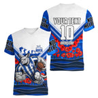 Personalised North Melbourne Kangaroos ANZAC Women V-Neck T-Shirt Military Remembrance Australian Football Mascot Camouflage