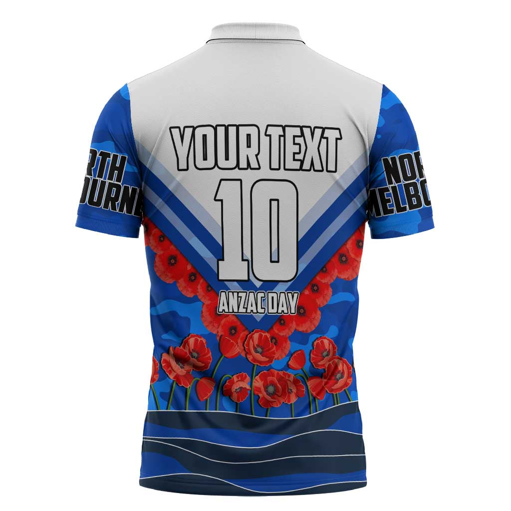 Personalised North Melbourne Kangaroos ANZAC Zipper Polo Shirt Military Remembrance Australian Football Mascot Camouflage