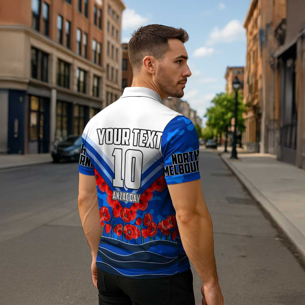 Personalised North Melbourne Kangaroos ANZAC Zipper Polo Shirt Military Remembrance Australian Football Mascot Camouflage