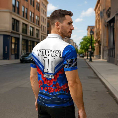 Personalised North Melbourne Kangaroos ANZAC Zipper Polo Shirt Military Remembrance Australian Football Mascot Camouflage