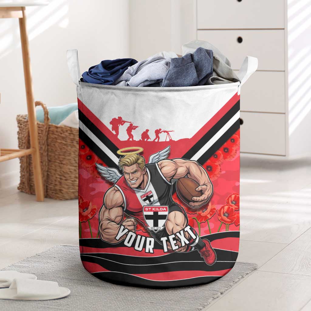 Personalised St Kilda Saints ANZAC Laundry Basket Military Remembrance Australian Football Mascot Camouflage
