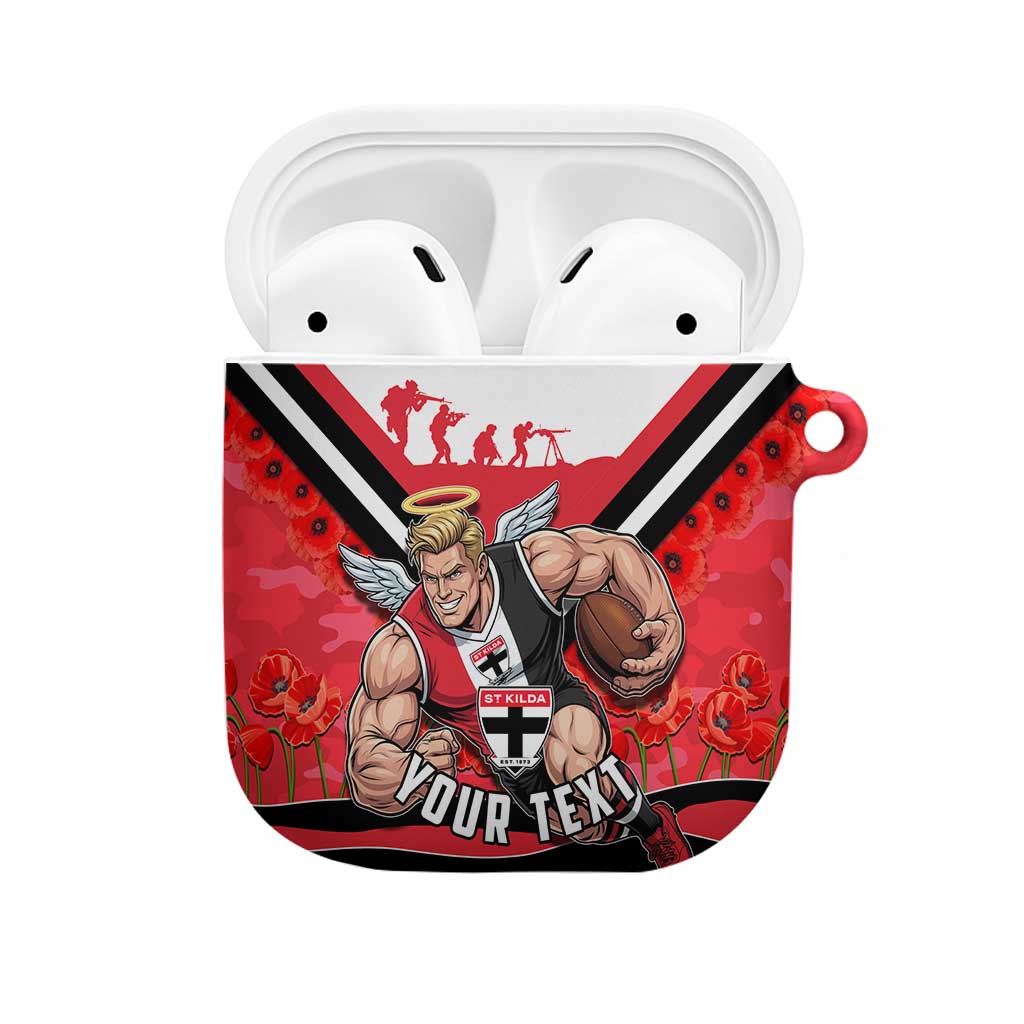 Personalised St Kilda Saints ANZAC AirPods Case Military Remembrance Australian Football Mascot Camouflage