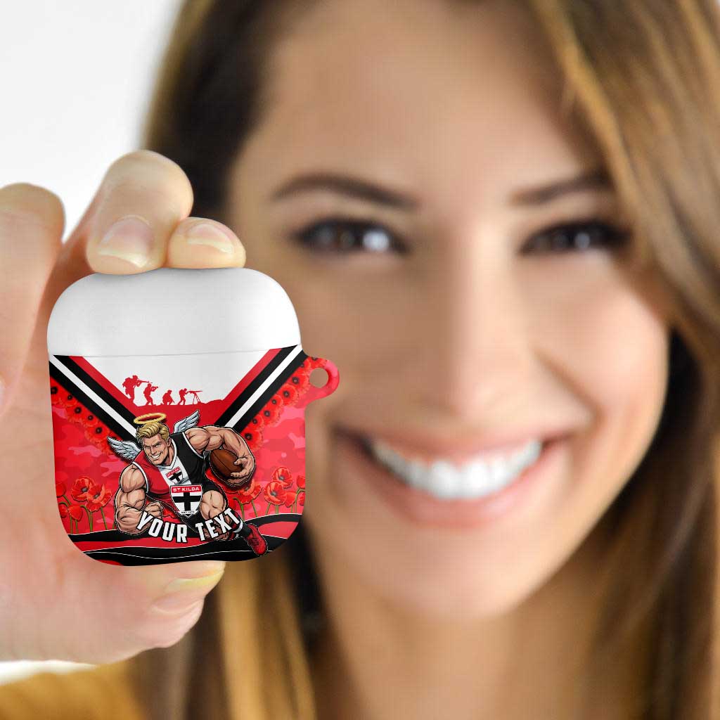 Personalised St Kilda Saints ANZAC AirPods Case Military Remembrance Australian Football Mascot Camouflage