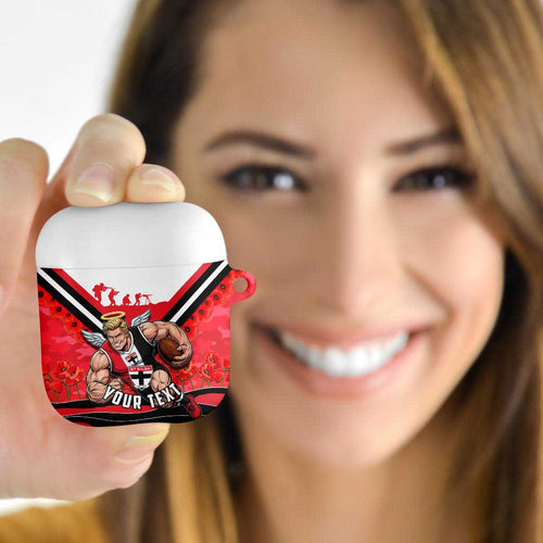 Personalised St Kilda Saints ANZAC AirPods Case Military Remembrance Australian Football Mascot Camouflage