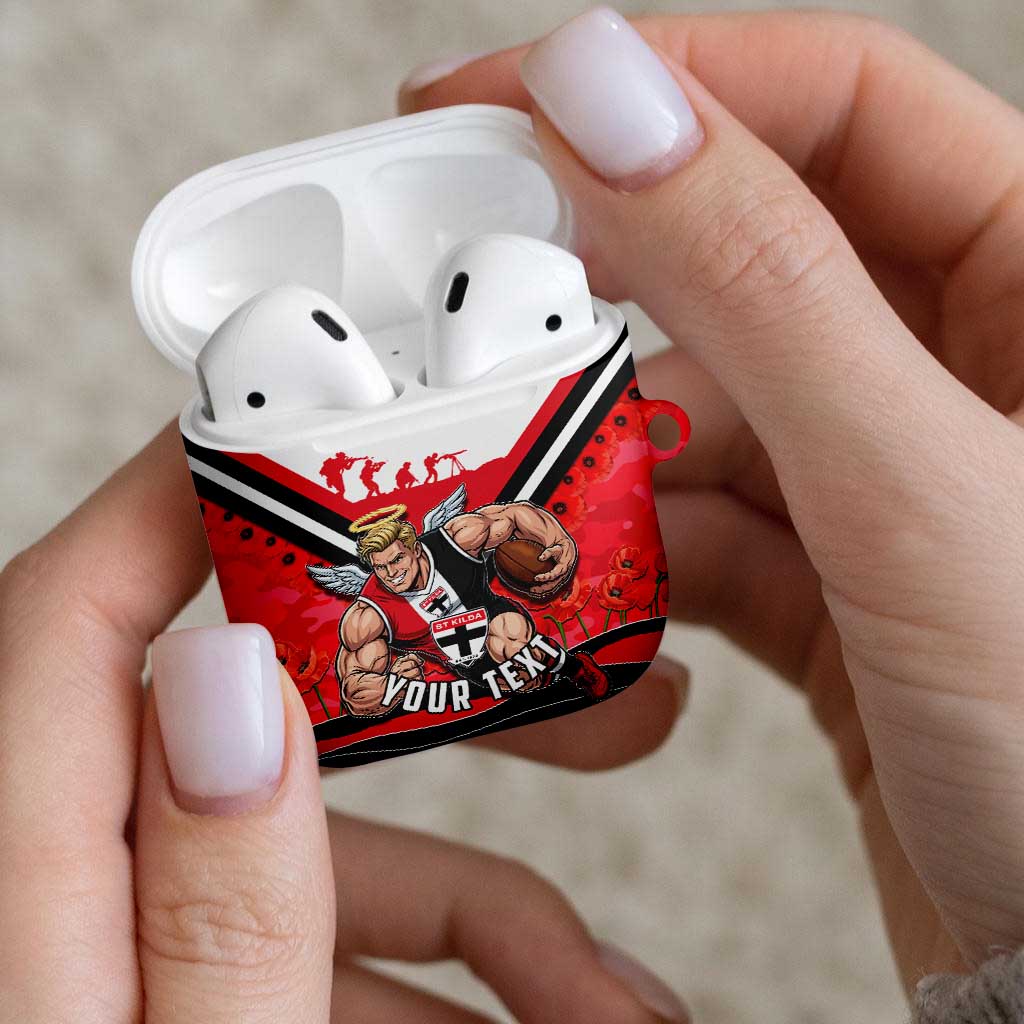 Personalised St Kilda Saints ANZAC AirPods Case Military Remembrance Australian Football Mascot Camouflage