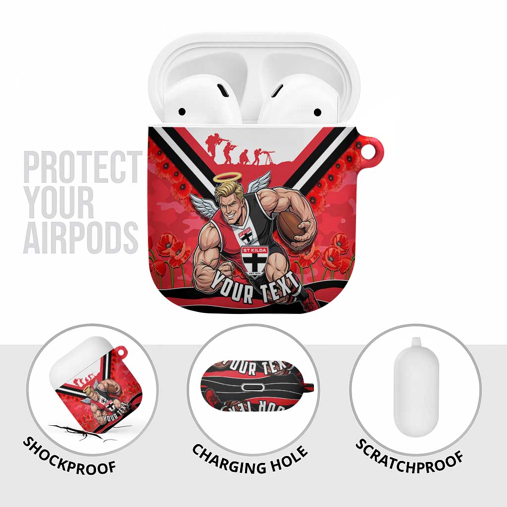 Personalised St Kilda Saints ANZAC AirPods Case Military Remembrance Australian Football Mascot Camouflage