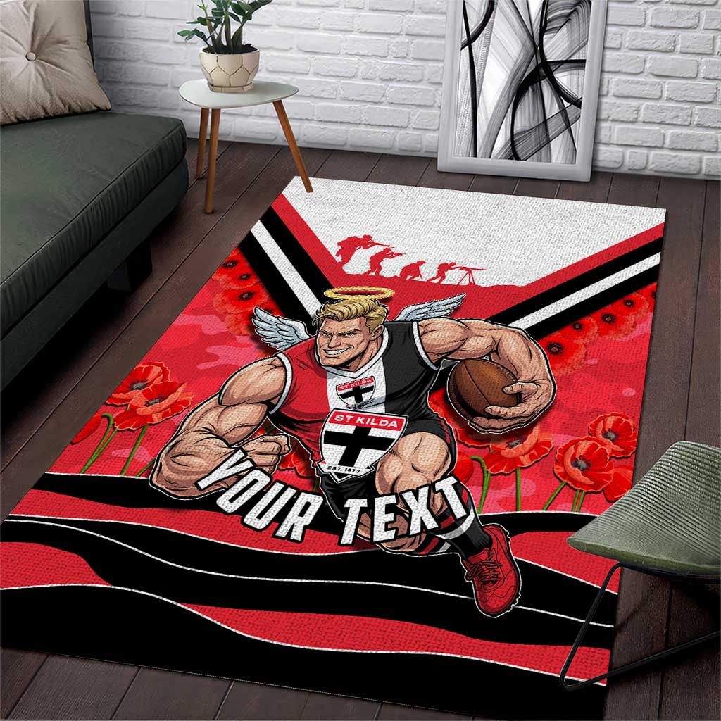 Personalised St Kilda Saints ANZAC Area Rug Military Remembrance Australian Football Mascot Camouflage
