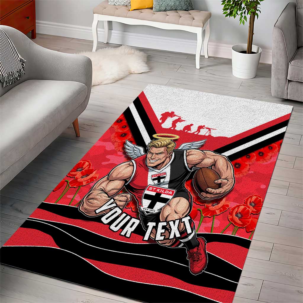 Personalised St Kilda Saints ANZAC Area Rug Military Remembrance Australian Football Mascot Camouflage