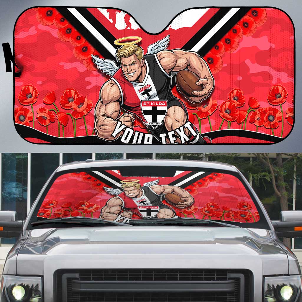 Personalised St Kilda Saints ANZAC Auto Sun Shade Military Remembrance Australian Football Mascot Camouflage