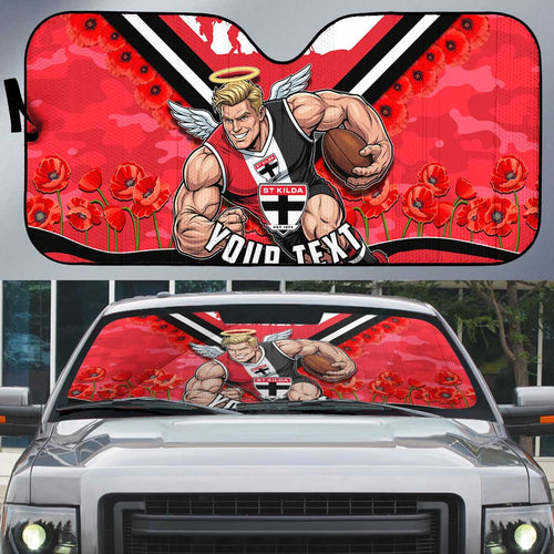 Personalised St Kilda Saints ANZAC Auto Sun Shade Military Remembrance Australian Football Mascot Camouflage