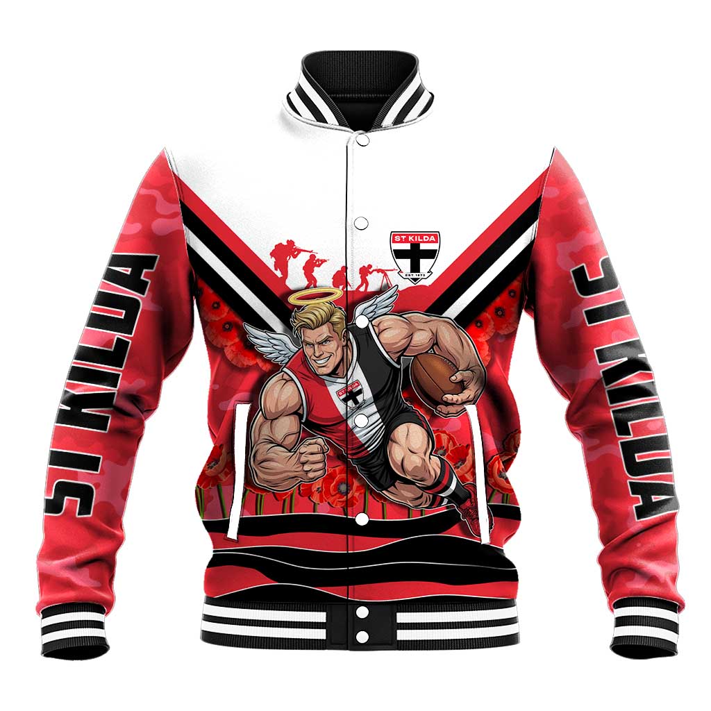 Personalised St Kilda Saints ANZAC Baseball Jacket Military Remembrance Australian Football Mascot Camouflage
