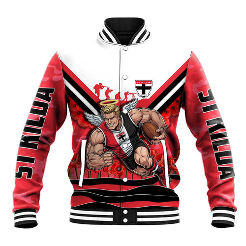 Personalised St Kilda Saints ANZAC Baseball Jacket Military Remembrance Australian Football Mascot Camouflage