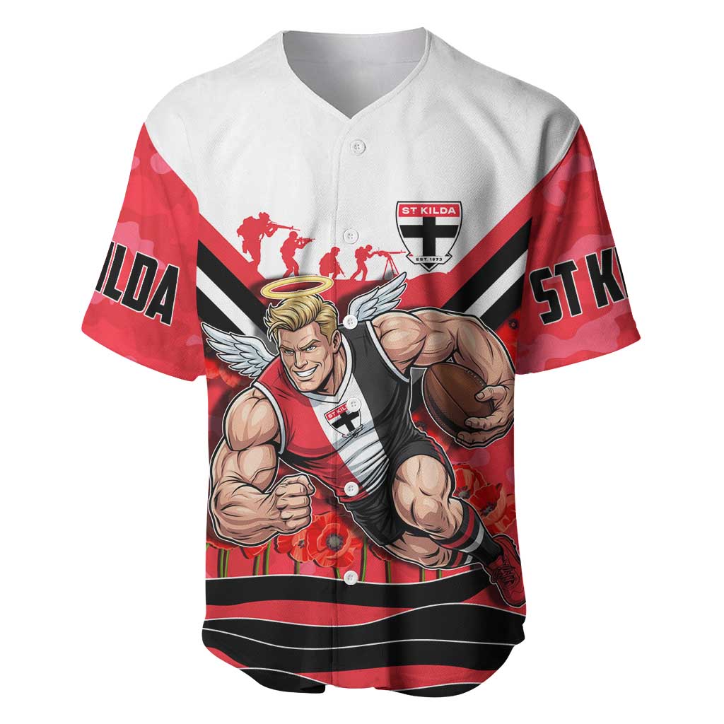 Personalised St Kilda Saints ANZAC Baseball Jersey Military Remembrance Australian Football Mascot Camouflage