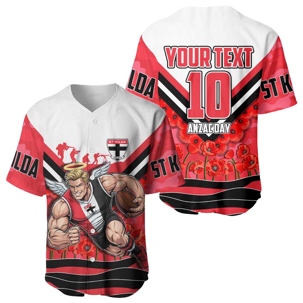 Personalised St Kilda Saints ANZAC Baseball Jersey Military Remembrance Australian Football Mascot Camouflage