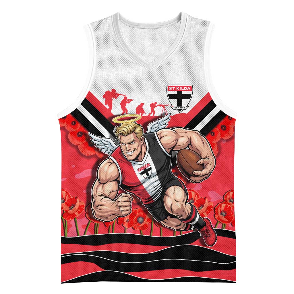 Personalised St Kilda Saints ANZAC Basketball Jersey Military Remembrance Australian Football Mascot Camouflage