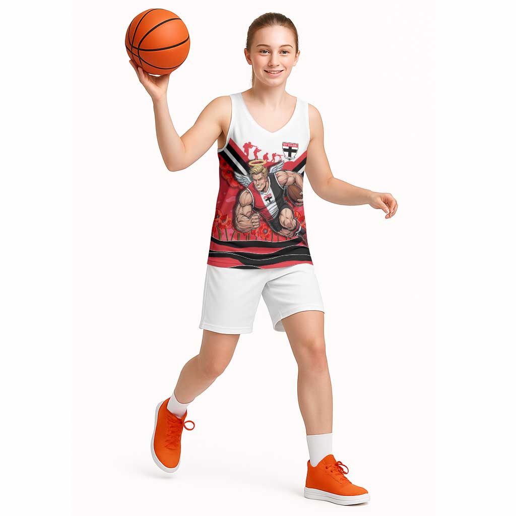 Personalised St Kilda Saints ANZAC Basketball Jersey Military Remembrance Australian Football Mascot Camouflage