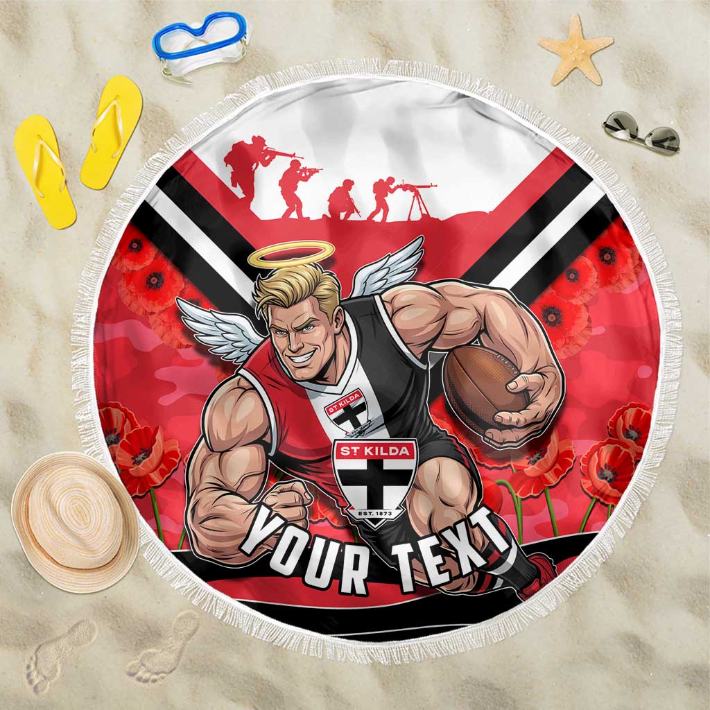 Personalised St Kilda Saints ANZAC Beach Blanket Military Remembrance Australian Football Mascot Camouflage