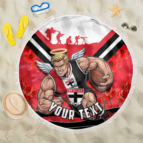 Personalised St Kilda Saints ANZAC Beach Blanket Military Remembrance Australian Football Mascot Camouflage