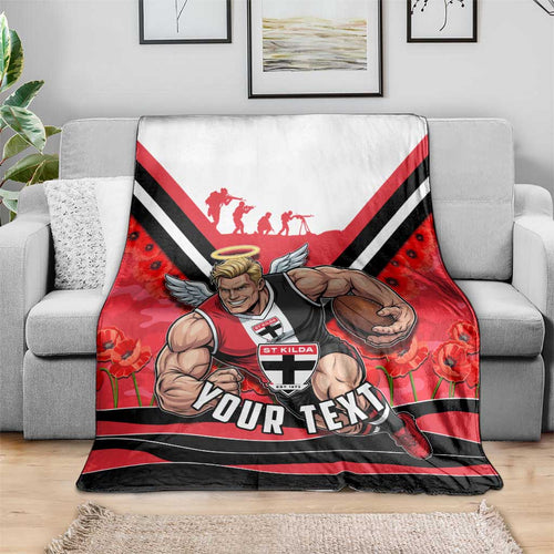 Personalised St Kilda Saints ANZAC Blanket Military Remembrance Australian Football Mascot Camouflage