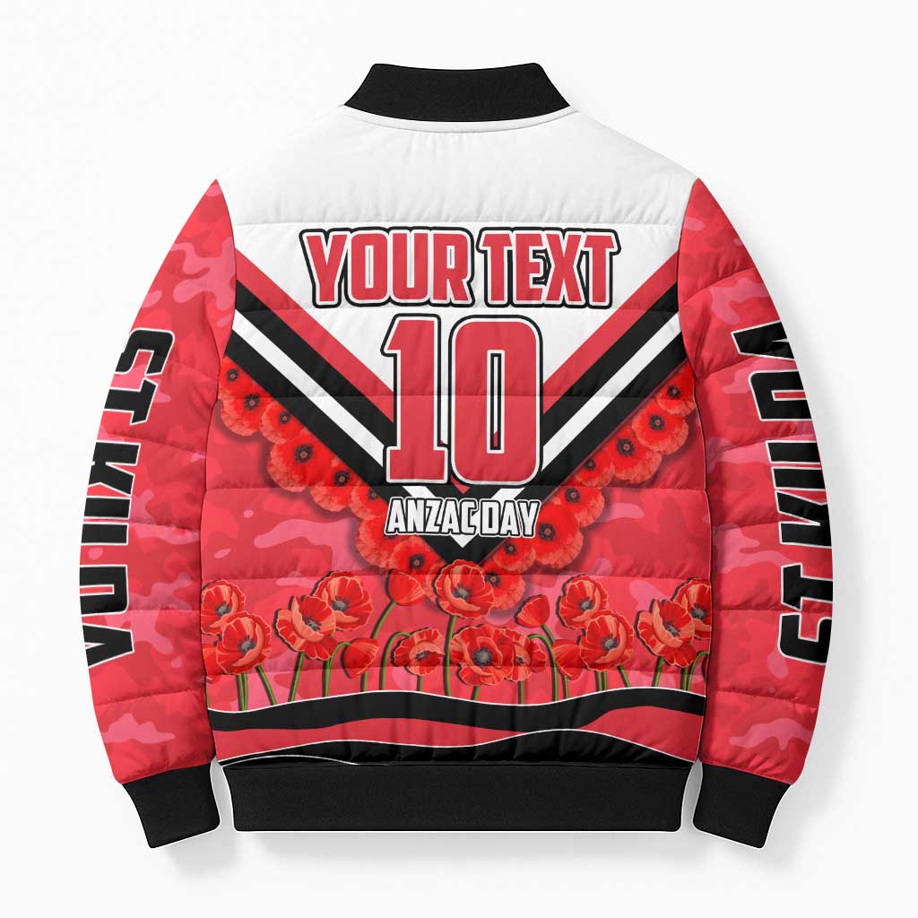 Personalised St Kilda Saints ANZAC Bomber Puffer Jacket Military Remembrance Australian Football Mascot Camouflage