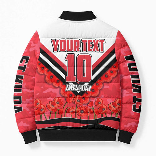 Personalised St Kilda Saints ANZAC Bomber Puffer Jacket Military Remembrance Australian Football Mascot Camouflage