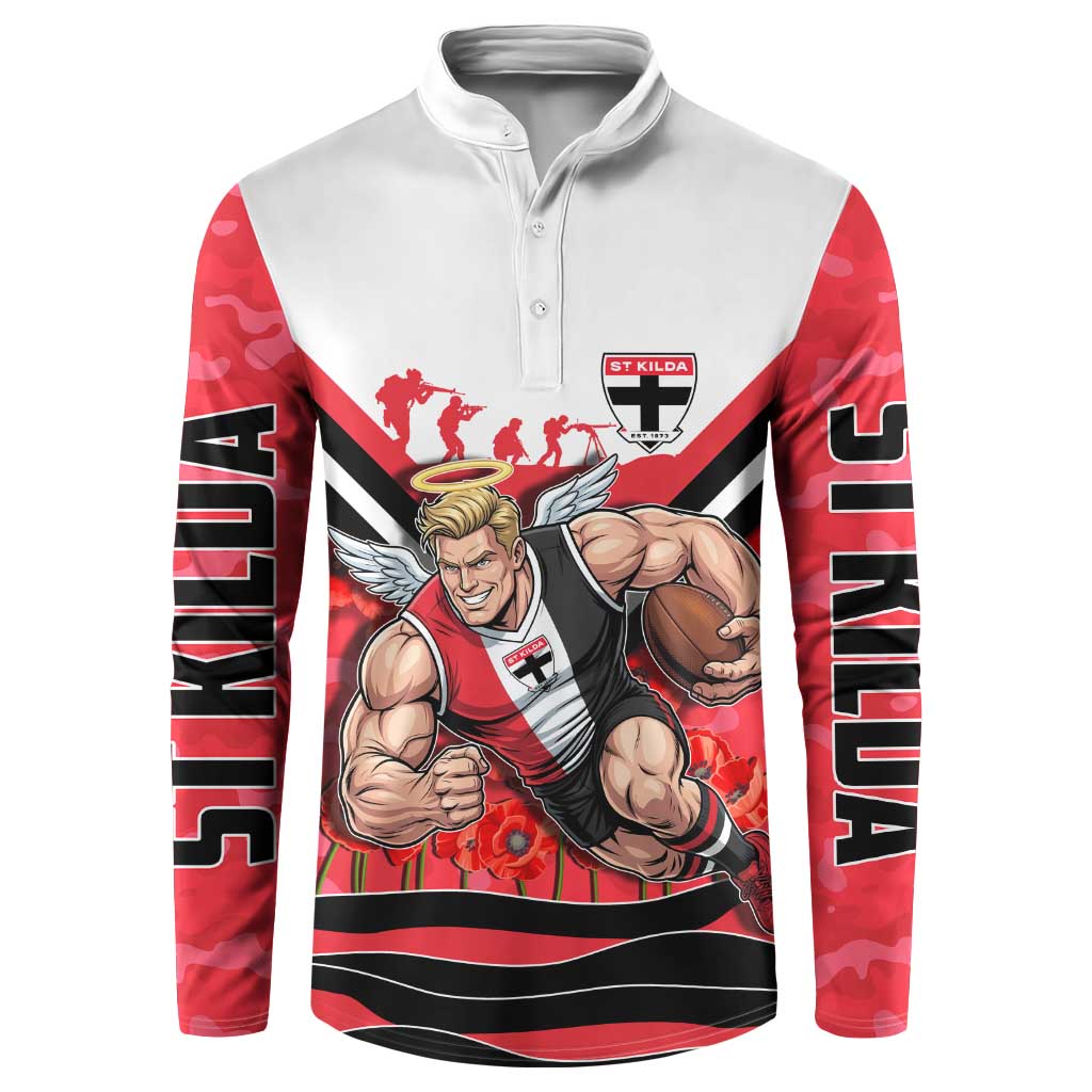 Personalised St Kilda Saints ANZAC Button Sweatshirt Military Remembrance Australian Football Mascot Camouflage