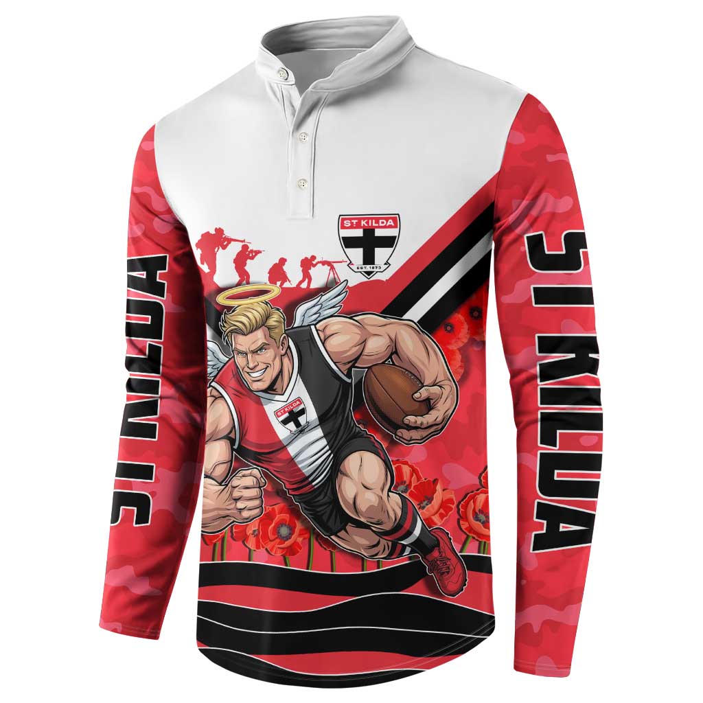 Personalised St Kilda Saints ANZAC Button Sweatshirt Military Remembrance Australian Football Mascot Camouflage