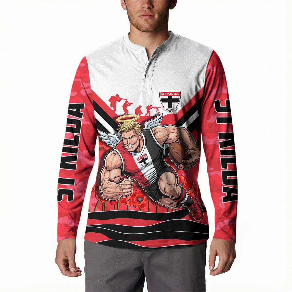 Personalised St Kilda Saints ANZAC Button Sweatshirt Military Remembrance Australian Football Mascot Camouflage