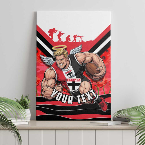 Personalised St Kilda Saints ANZAC Canvas Wall Art Military Remembrance Australian Football Mascot Camouflage