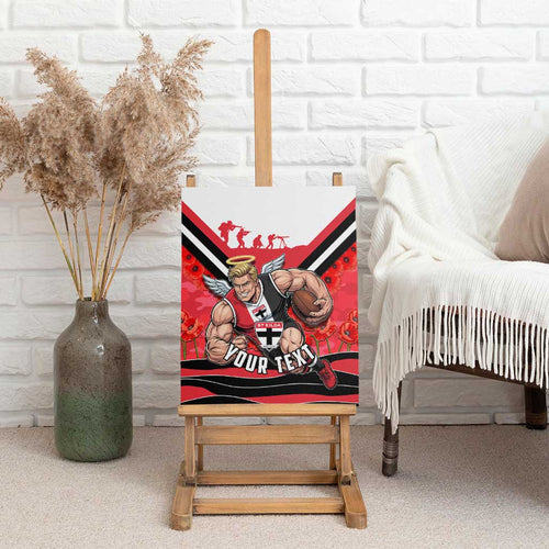 Personalised St Kilda Saints ANZAC Canvas Wall Art Military Remembrance Australian Football Mascot Camouflage
