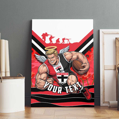 Personalised St Kilda Saints ANZAC Canvas Wall Art Military Remembrance Australian Football Mascot Camouflage